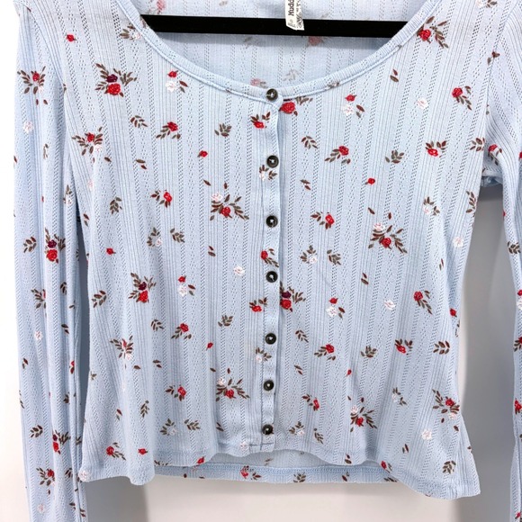 Mudd Y2K Blue Floral Long Sleeve Button Up Henley Top Women's‎ Small 90s Retro - Picture 2 of 5
